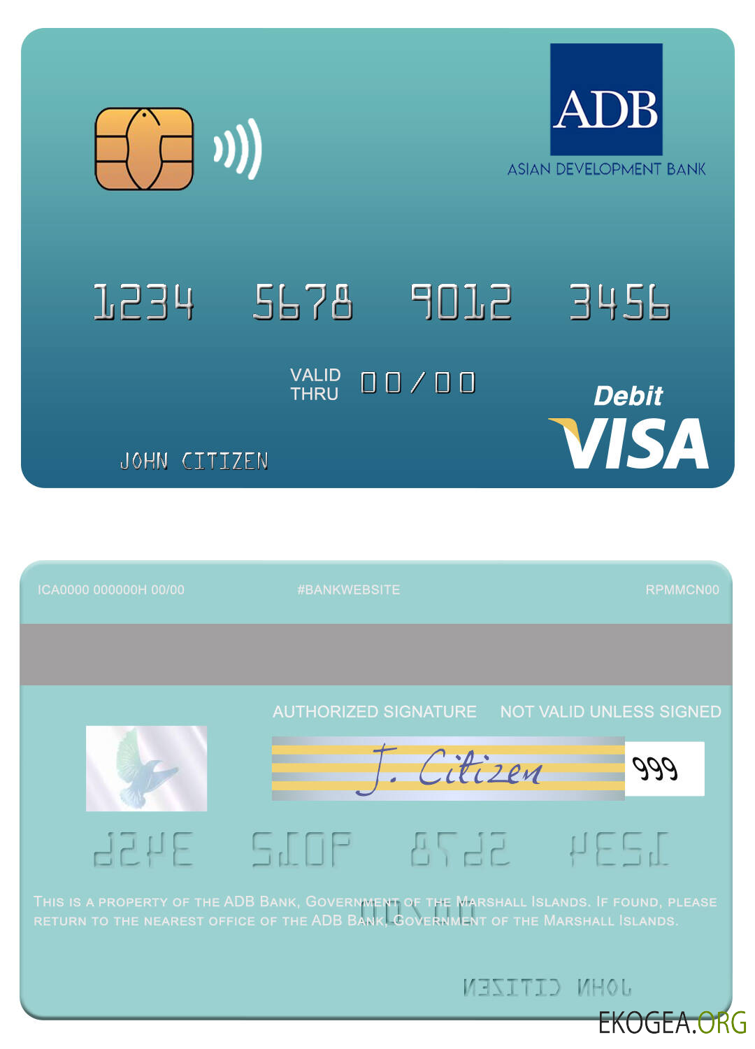 Carte de débit visa de la Banque ADB du gouvernement des Îles Marshall